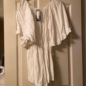 White off the shoulder romper with pearls